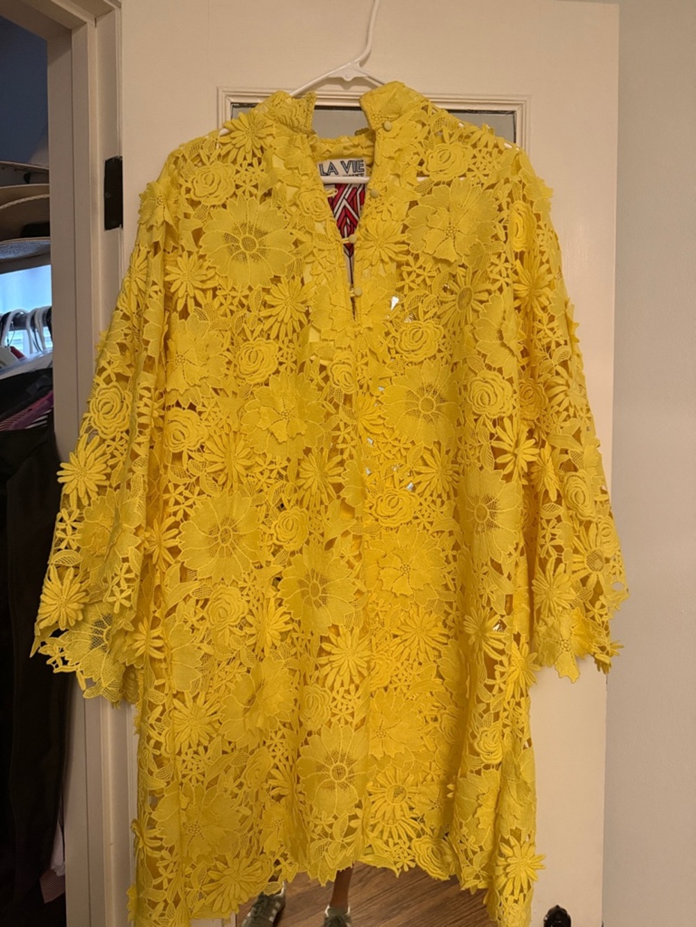 La Vie En Rose Yellow Floral Lace Midi Dress
